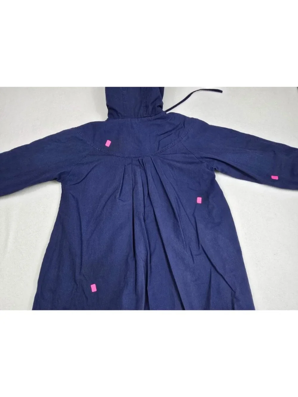 London Fog Girls 10 Hooded Navy Blue Coat Faux Fur Interior FLAWED